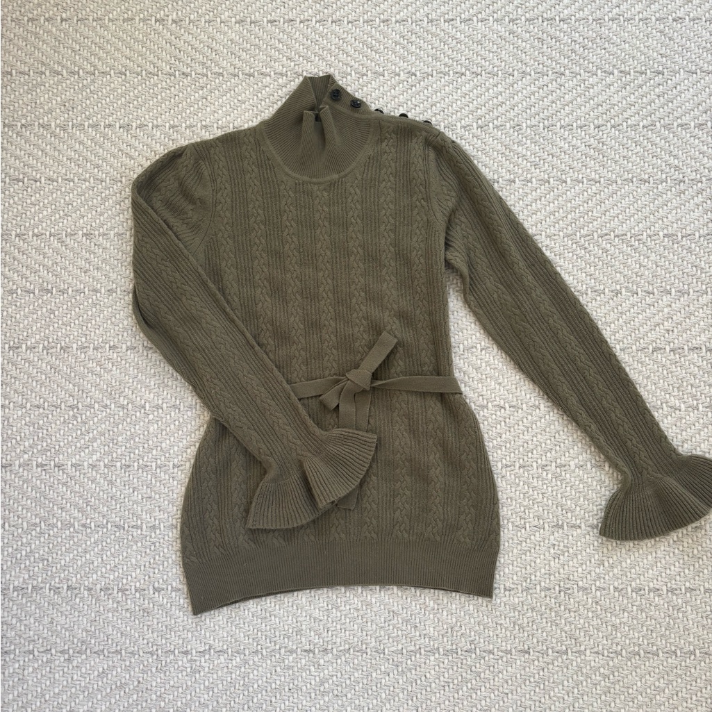 Burberry Women’s Olive Green 100% Cashmere Women's Belted Sweater